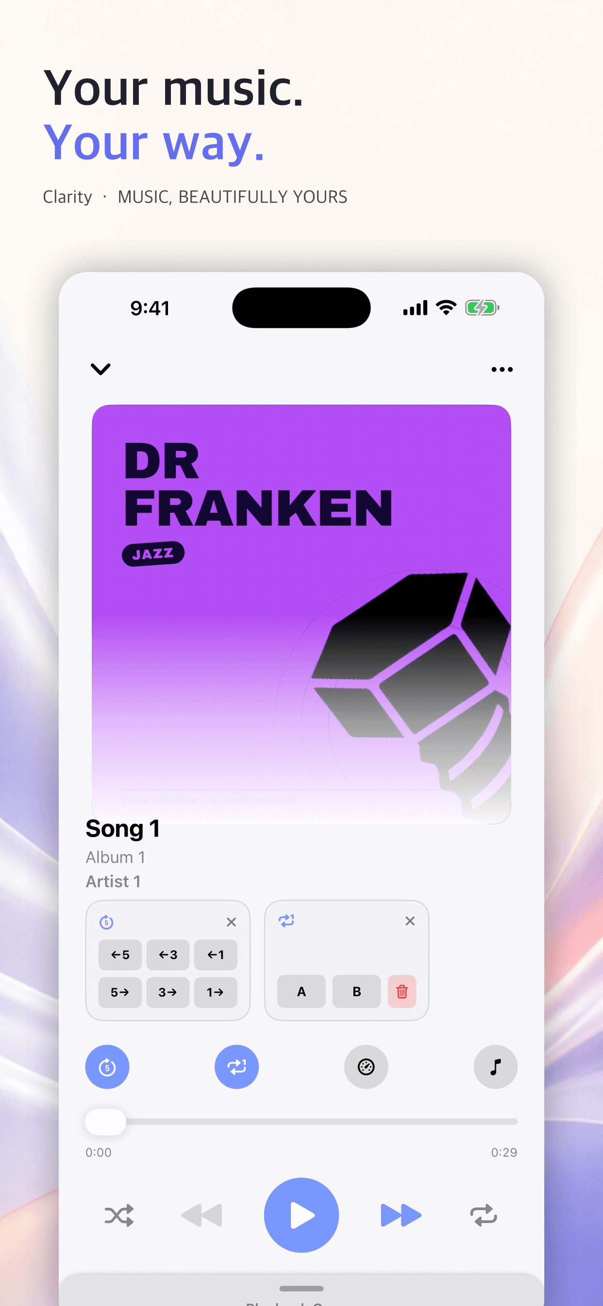 Clarity music playback screen