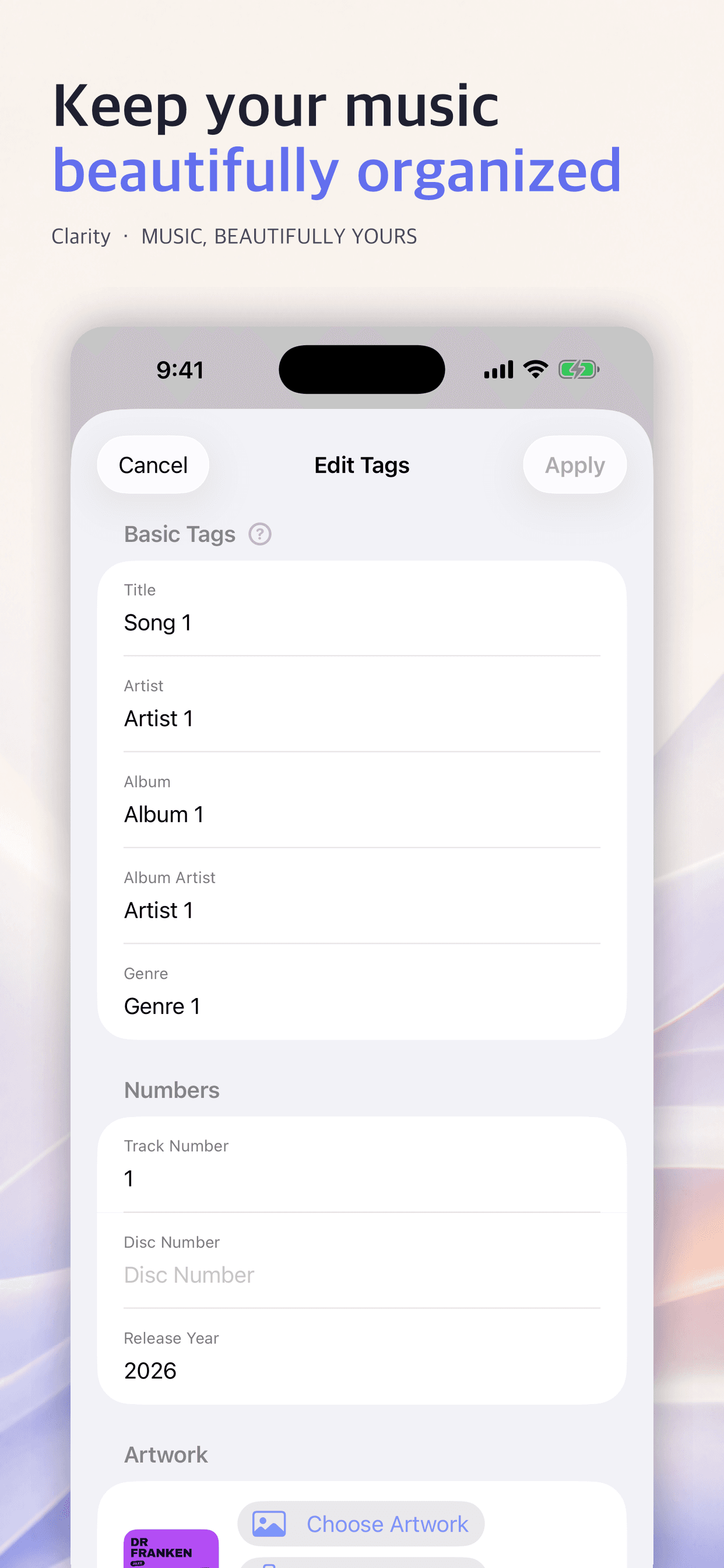 Clarity music tag and album artwork editor
