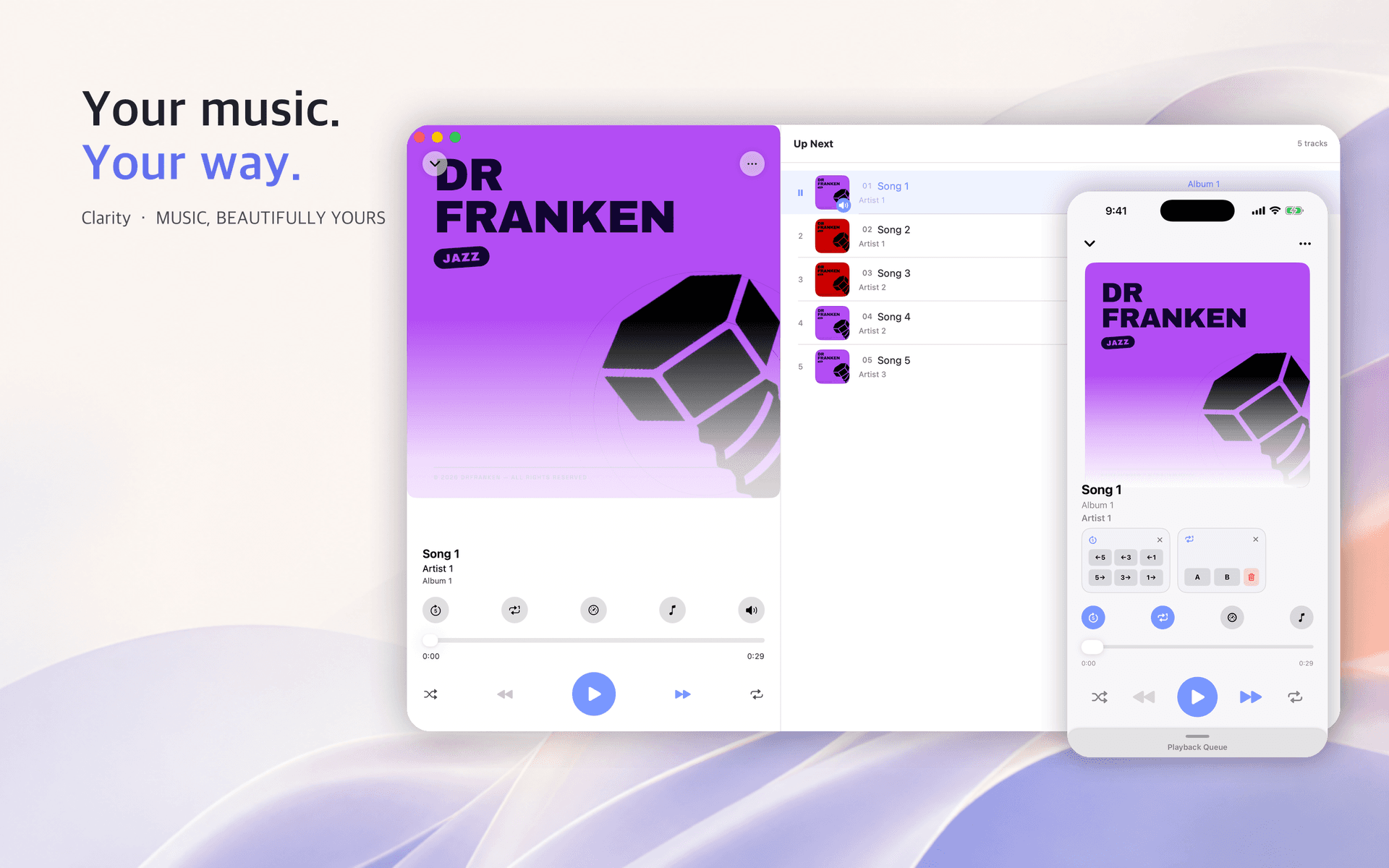Clarity 1.2 playing music on Mac and iPhone